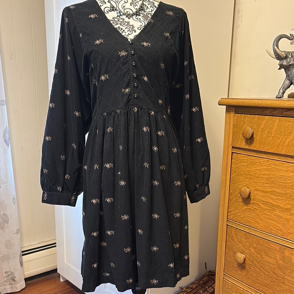 Madewell Black Floral Long Sleeve Dress